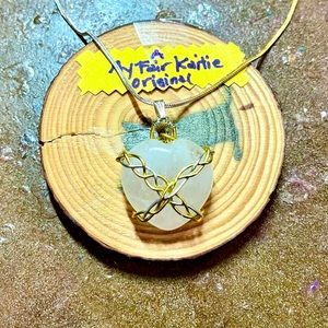 Mixed Metal Heart Carved Quartz Necklace